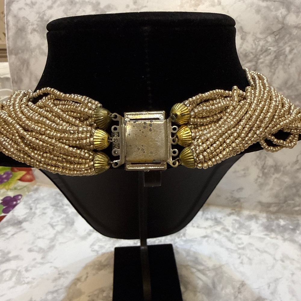 Vintage 30-Strand Gold Tone Seed Bead Torsade Necklace - Picture 3 of 3